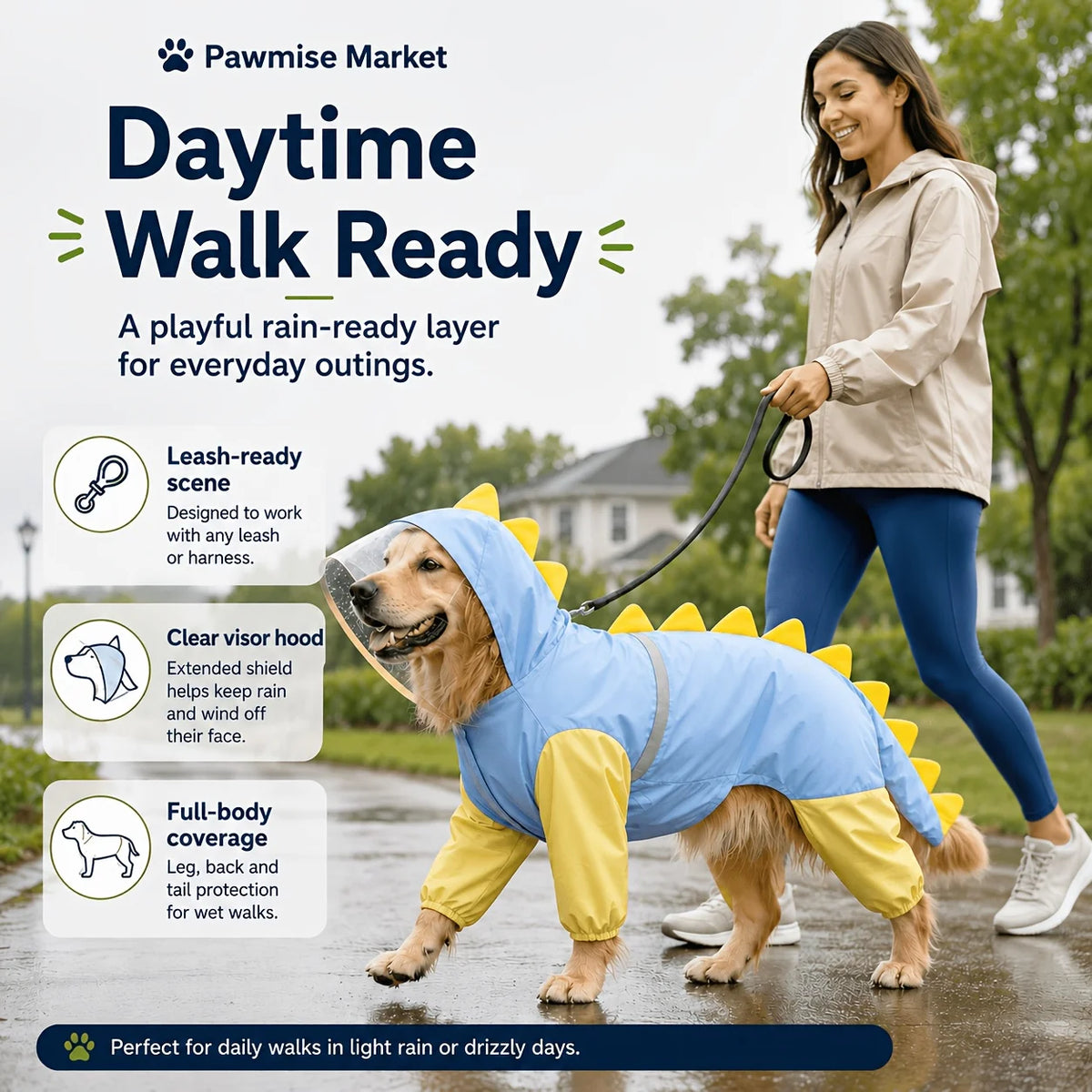 Pawvelle DinoDry™ Full-Body Dog Raincoat