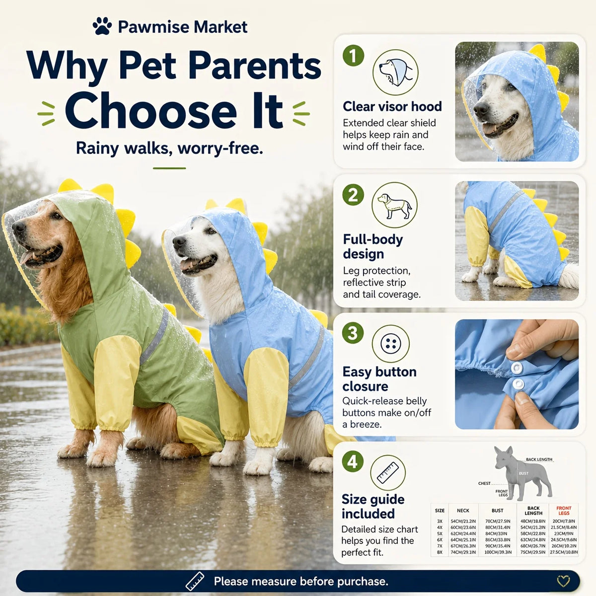 Pawvelle DinoDry™ Full-Body Dog Raincoat