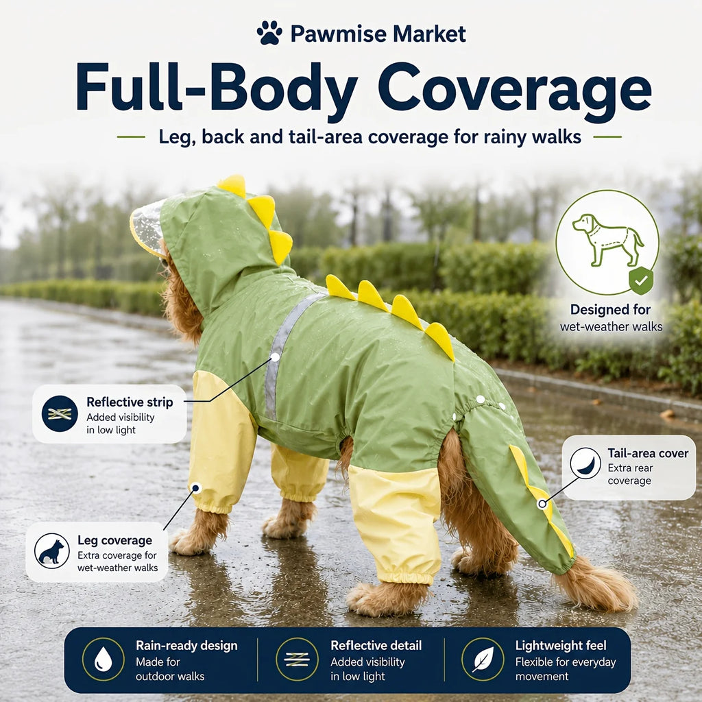 Pawvelle DinoDry™ Full-Body Dog Raincoat