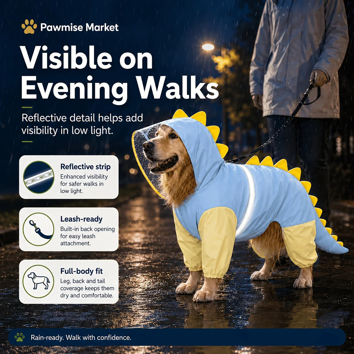 Pawvelle DinoDry™ Full-Body Dog Raincoat