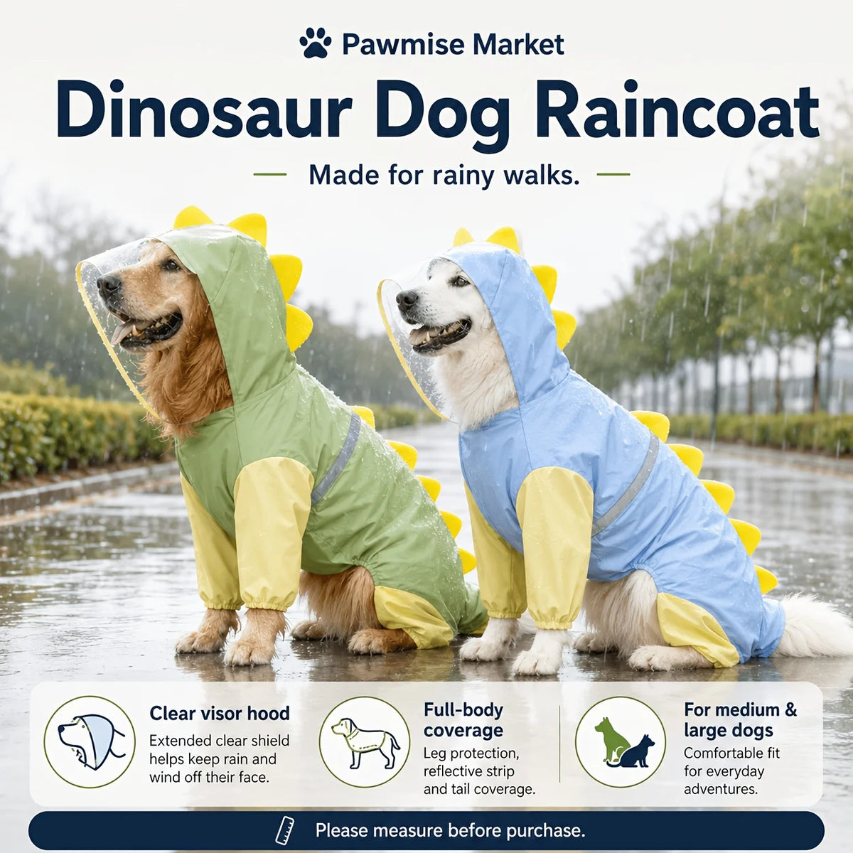 Pawvelle DinoDry™ Full-Body Dog Raincoat